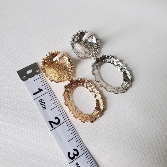 Clip On Oversized Statement Silver Earrings - Picture 4 of 6